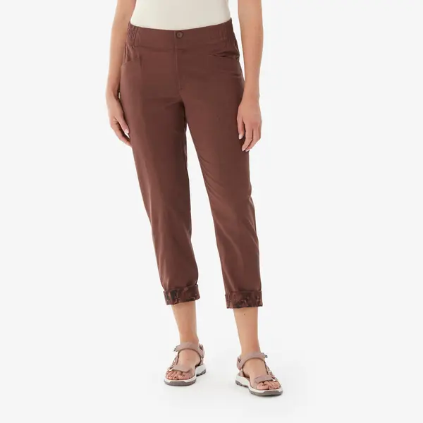Pantalon de drumeție din in, NH500 Maro Damă