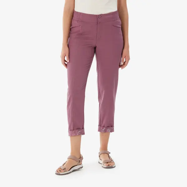 Pantalon de drumeție din in, NH500 mov damă