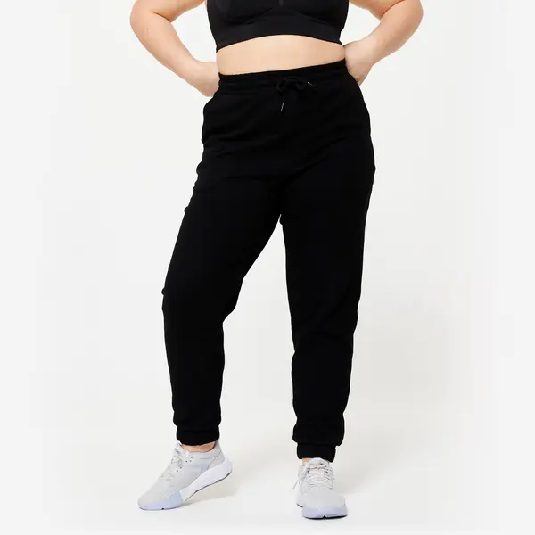 Pantalon de trening din bumbac Regular 500 Fitness Negru Damă