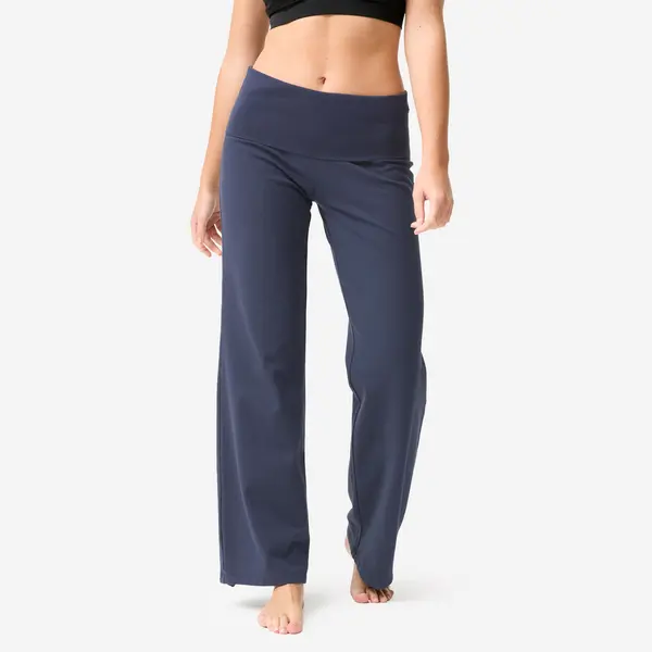 Pantalon de yoga din bumbac moale, talie înaltă, Albastru, Damă