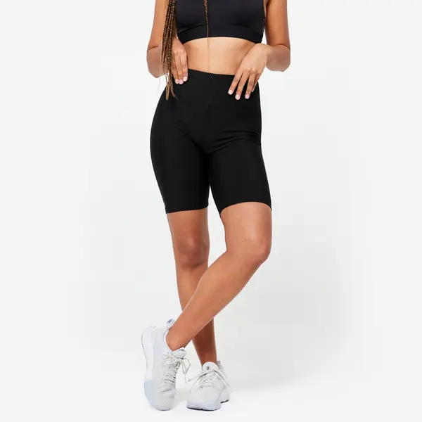 Pantalon scurt 100 Fitness cardio cu talie înaltă Damă