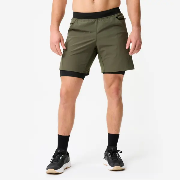 Pantalon scurt respirant 2 în 1 Fitness buzunare cu fermoar Bărbați