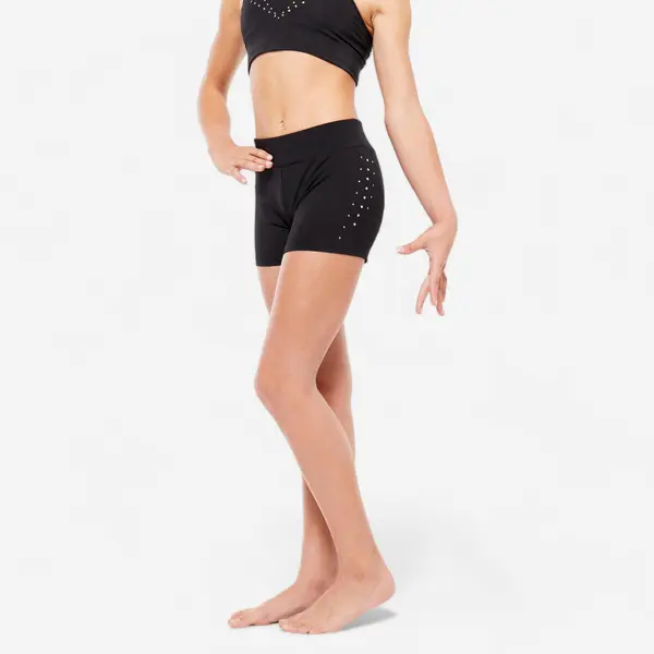 Pantalon scurt Strasuri Gimastică 500 Negru Fete