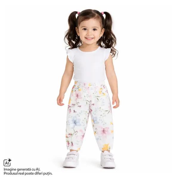 Pantaloni copii Chicco, Alb cu galben, 01582-70MC