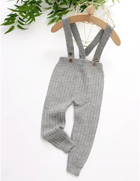 Pantaloni cu bretele tip salopeta, acrilic gri