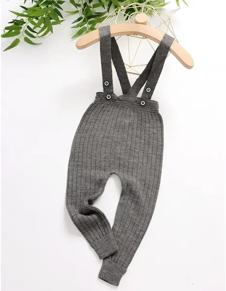 Pantaloni cu bretele tip salopeta, acrilic gri inchis