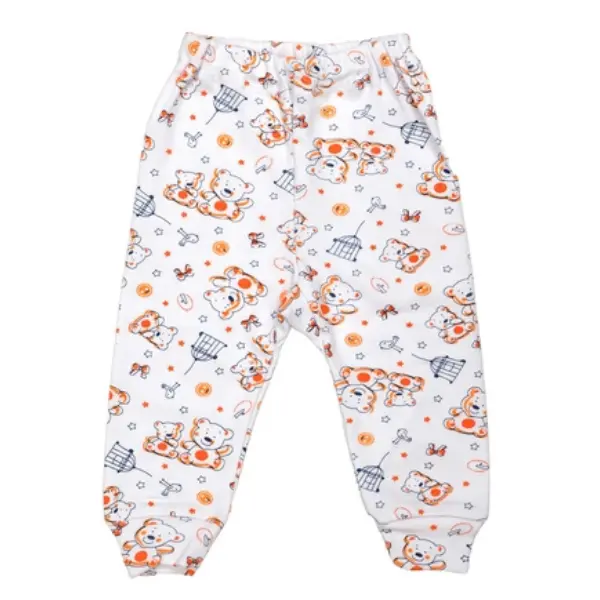 Pantaloni cu manseta RB08 alb/imprimeu ursuleti, Rombaby | 12/18 luni