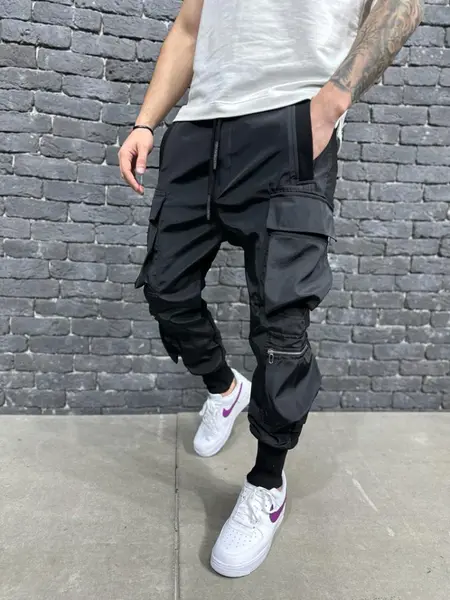 PANTALONI CU TUR CARGO BLACK BGAS1083(011) (MĂRIME: M)