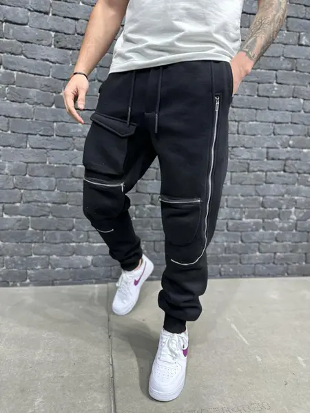 PANTALONI CU TUR TRACK ZIPPERS BLACK BGAS1084(009) (MĂRIME: XL)