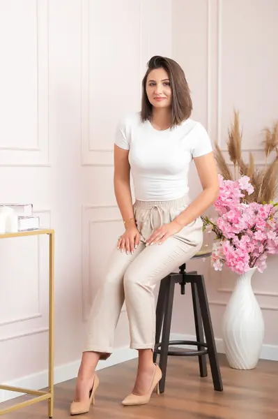 Pantaloni dama casual Miranda cu snur in talie - Crem