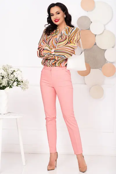 Pantaloni dama office roz InPuff conici cu buzunare laterale
