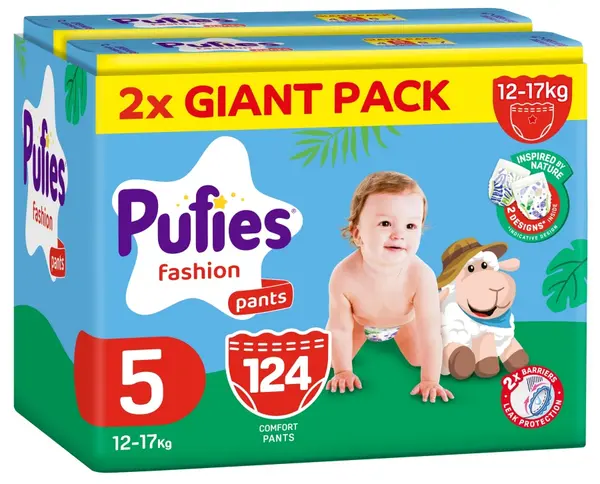Pantaloni de scutec Pufies Fashion - Mărimea 5, 124 buc, 12-17 kg, Pachet Giant
