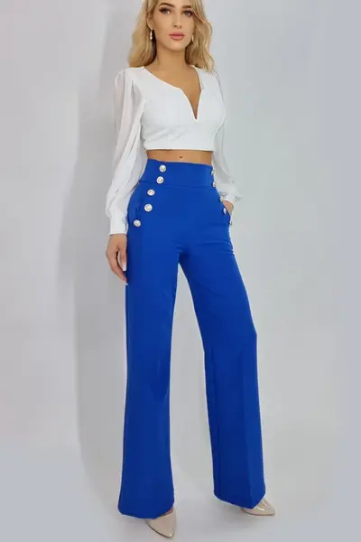 Pantaloni eleganti Palma, cu talie inalta, Albastru