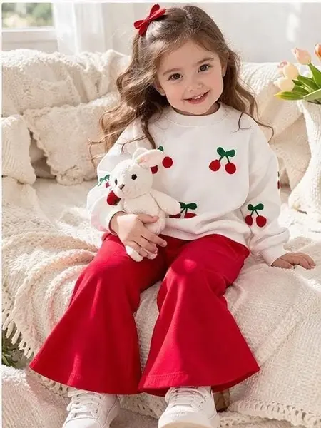 Pantaloni evazati si bluza DIANA - rosu / 18-24luni