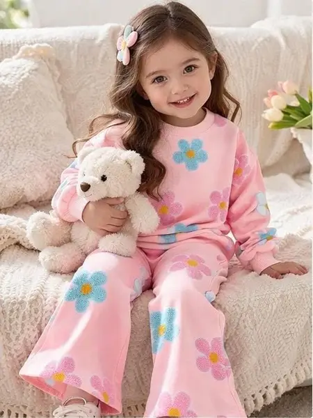 Pantaloni evazati si bluza DIANA - roz / 2-3ani