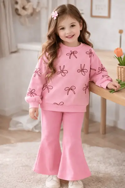 Pantaloni evazati si bluza DIANA - roz închis / 6-9luni