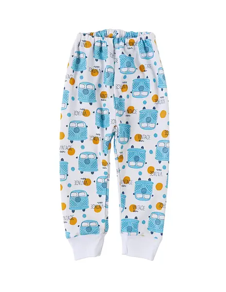 Pantaloni imprimati alb-albastru Vintage Car