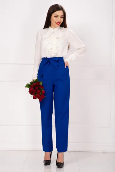 Pantaloni InPuff albastru royal lejeri cu cordon in talie