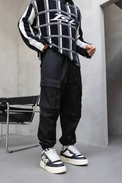 PANTALONI JOGGERS CARGO RELAXED FIT – STREETWEAR BLACK BGBLACK5(17382) (MĂRIME: S, CULOARE: BLACK)