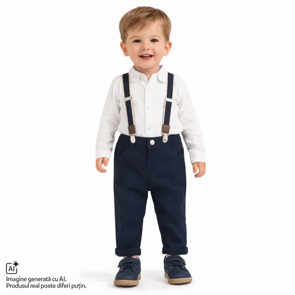 Pantaloni lungi bebelusi Chicco, bretele, Albastru inchis, 00494-69MFCO