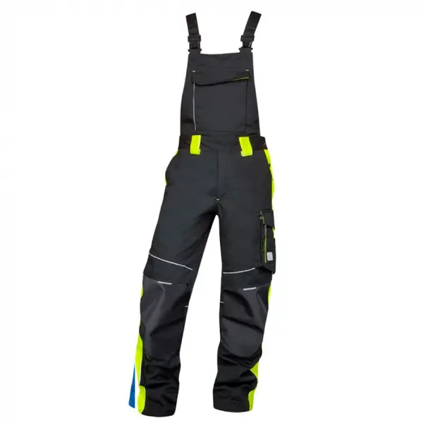 Pantaloni negri reflectorizanti cu pieptar de lucru, culoarea negru, Ardon NEON 46, NEGRU