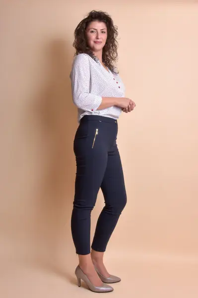 Pantaloni office bleumarin cu fermoare decorative
