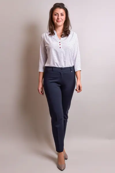 Pantaloni office bleumarin cu talie inalta