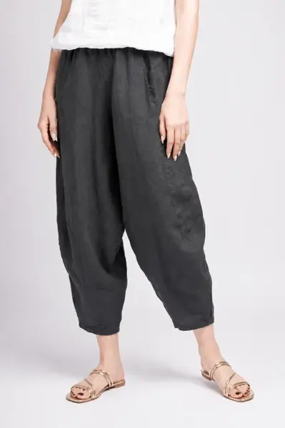 Pantaloni salvari din in cu croi lejer si volumetric, gri inchis