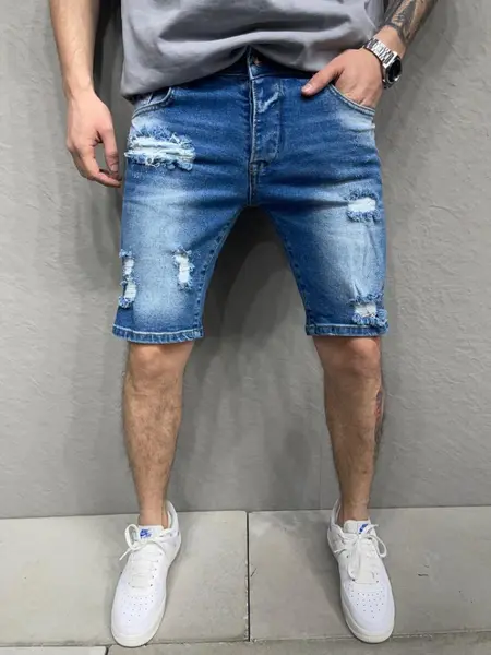 PANTALONI SCURTI CASUAL RUPTI BLUE PSAS92(6914) (MĂRIME: 32)