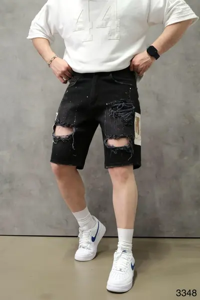 PANTALONI SCURȚI DENIM GRAFFITI STREETWEAR – BLACK EDITION PSAS219(3348) (MĂRIME: 34)