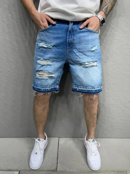 PANTALONI SCURTI RUPTI DESTROYED DEEP-BLUE PSAS124(i0200) (MĂRIME: 31)