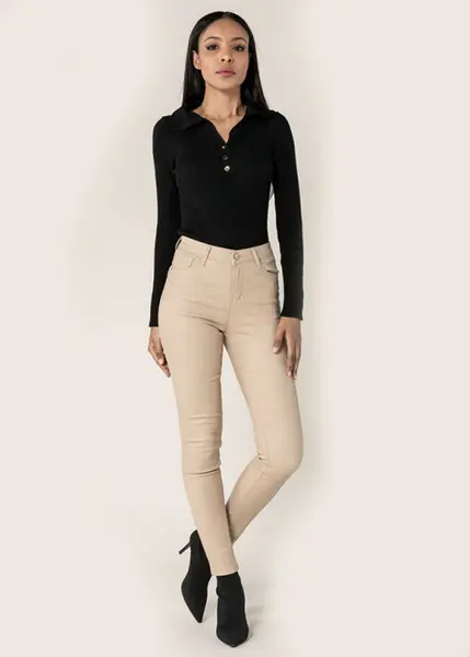 Pantaloni skinny din piele ecologica Bej LC001-2 M9