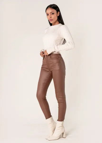 Pantaloni skinny din piele ecologica Maro mat LC001-2 M9