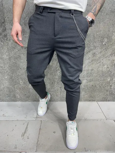 PANTALONI SLIM FIT ZIPPER ANTHRACITE BGAS1005(1044-4) (MĂRIME: 30)