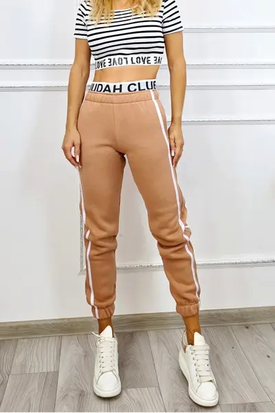 Pantaloni vatuiti cu bumbac, MOVEN Club si banda elastica, BEJ