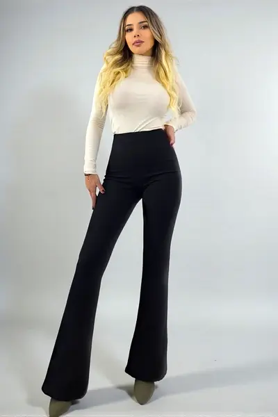 Pantaloni vatuiti, slim evazati, TetraFlex, cu banda elastica, Negru