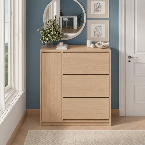 Pantofar Gizem cu usi basculante, dulap pantofi 105.2 x 35.4 x 116.5 cm capacitate 12-16 perechi, mobilier hol compact, PAL melaminat 18 mm clasa E1, mecanism flip-down pentru acces rapid, stil modern scandinav