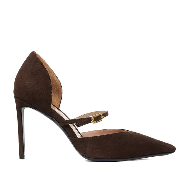 Pantofi Agnes in V Piele Intoasa, Maro - Premium Collection - 41 / 10 cm