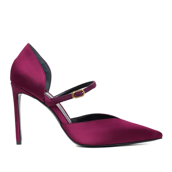 Pantofi Agnes in V Satin, Burgundy - Premium Collection - 36 / 10 cm