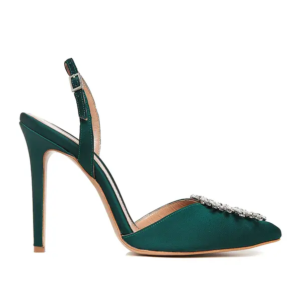 Pantofi Alice Brosa Cristale Satin, Verde Smarald, Editie Limitata - 39 / 11cm