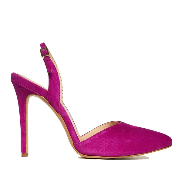 Pantofi Alice Decupat in V, Piele Intoarsa, Fucsia - 39 / 11 cm