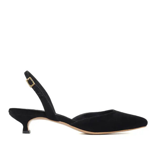 Pantofi Alice Piele Intoarsa, Negri - Kitten Heels - 38 / 4 cm