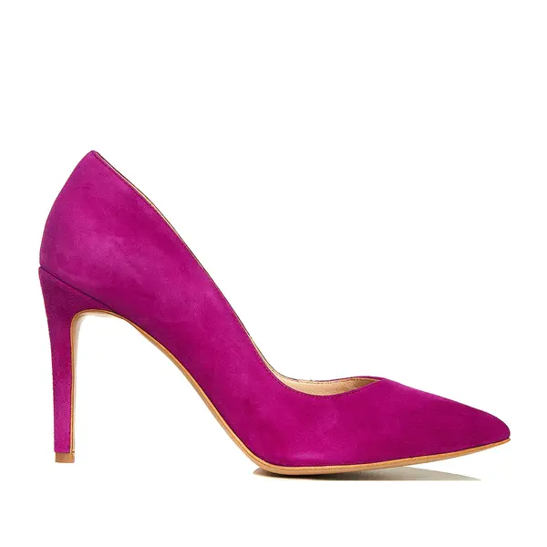 Pantofi Alice Stiletto in V, Piele Intoarsa, Fucsia - 35.5 / 8 cm