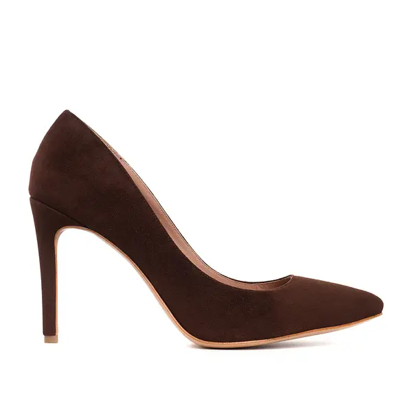 Pantofi Alice Stiletto Piele Intoarsa, Maro - 36 / 8 cm
