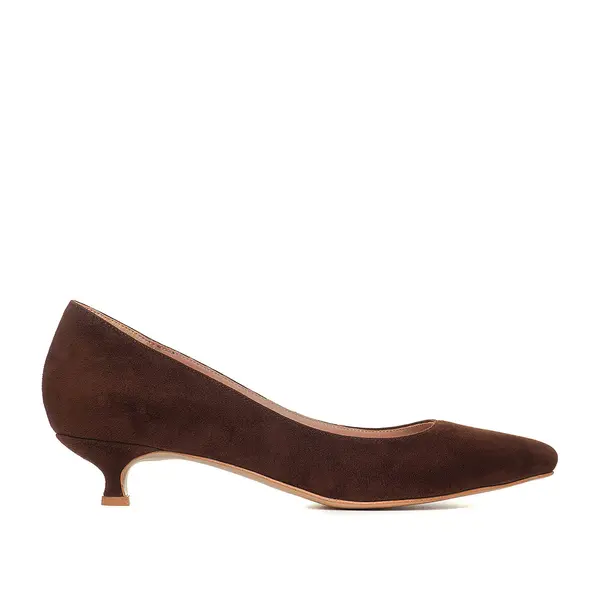 Pantofi Alice Stiletto Piele Intoarsa, Maro - Kitten Heels - 39 / 4 cm