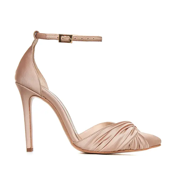 Pantofi Ana Satin, Nude-Auriu - 36 / 8 cm