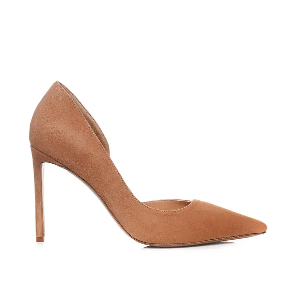 Pantofi Ava cu Decupaj Interior, Piele Intoarsa, Camel - Premium Collection - 38 / 10 cm