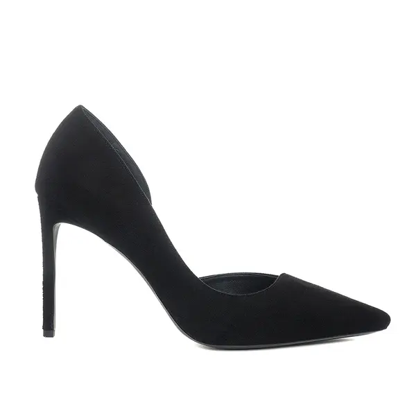 Pantofi Ava cu Decupaj Interior, Piele Intoarsa, Neagra - Premium Collection - 36 / 10 cm