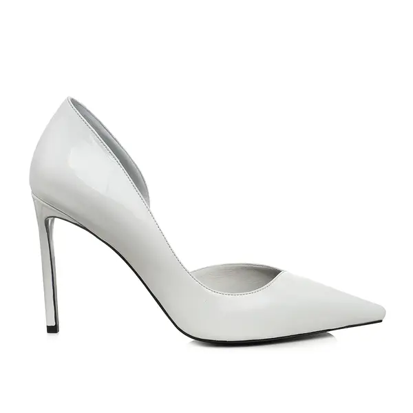 Pantofi Ava cu Decupaj Interior, Piele Lacuita, Alba - Premium Collection - 40 / 10 cm