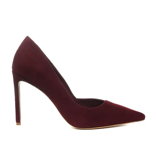 Pantofi Ava Stiletto, Piele Intoarsa, Burgundy - Premium Collection - 35 / 10 cm